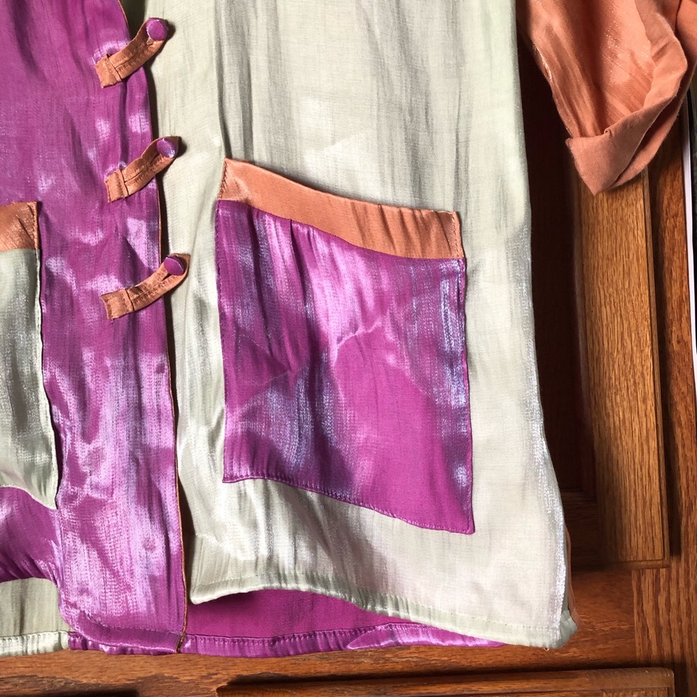 Pastiche Pink Collared Silky Color Block Button Up Blouse Size Small - Picture 8 of 16